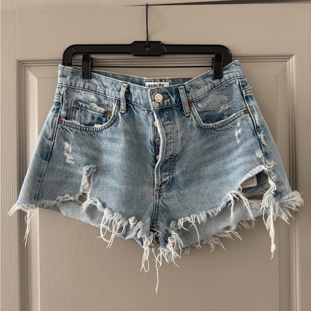 Agolde Distressed Denim Jean Shorts - Light Blue